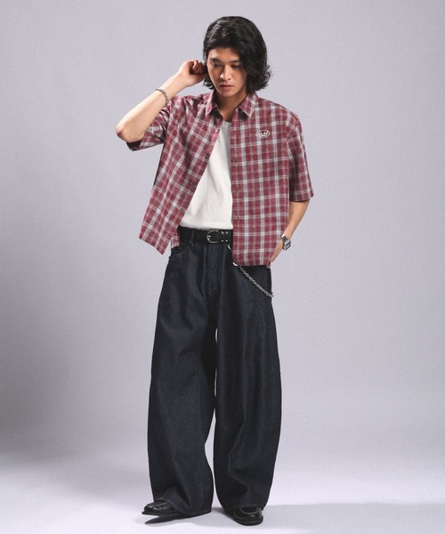 RAGEBLUE(レイジブルー)の「Crown Stitch Check Short shirt/クラウン刺繍ショート丈チェックシャツ(シャツ/ブラウス・メンズ・ダークブラウン/ブラック/ワインレッド・LARGE/MEDIUM)」の17枚目の写真