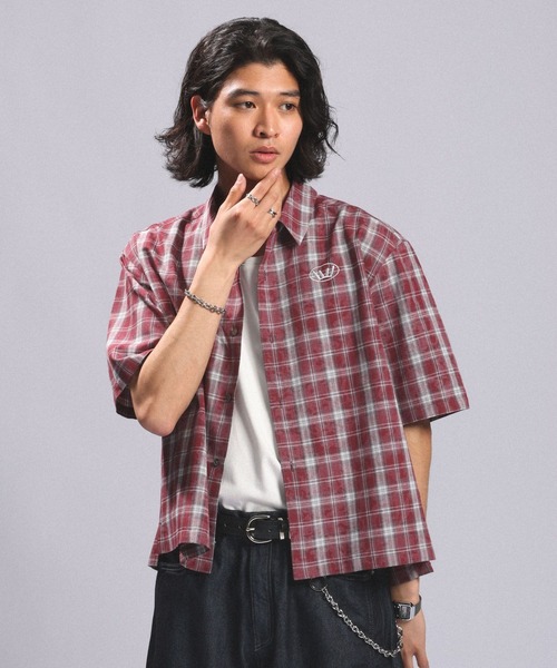 RAGEBLUE(レイジブルー)の「Crown Stitch Check Short shirt/クラウン刺繍ショート丈チェックシャツ(シャツ/ブラウス・メンズ・ダークブラウン/ブラック/ワインレッド・LARGE/MEDIUM)」の19枚目の写真
