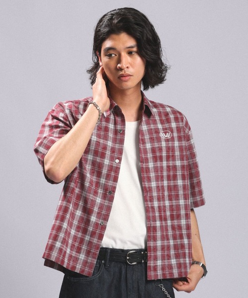 RAGEBLUE(レイジブルー)の「Crown Stitch Check Short shirt/クラウン刺繍ショート丈チェックシャツ(シャツ/ブラウス・メンズ・ダークブラウン/ブラック/ワインレッド・LARGE/MEDIUM)」の21枚目の写真