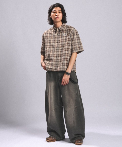 RAGEBLUE(レイジブルー)の「Crown Stitch Check Short shirt/クラウン刺繍ショート丈チェックシャツ(シャツ/ブラウス・メンズ・ダークブラウン/ブラック/ワインレッド・LARGE/MEDIUM)」の22枚目の写真