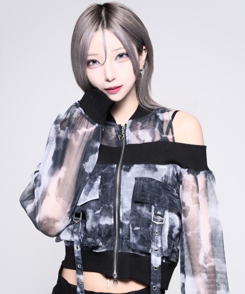 REFLEM(レフレム)の「『REFLEM/レフレム』オフショルクロップドシアーブルゾン(ブルゾン・レディース・ブラック/A・M/S)」の7枚目の写真