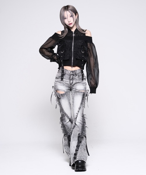 REFLEM(レフレム)の「『REFLEM/レフレム』オフショルクロップドシアーブルゾン(ブルゾン・レディース・ブラック/A・M/S)」の11枚目の写真