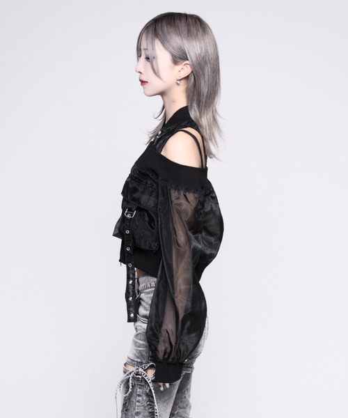 REFLEM(レフレム)の「『REFLEM/レフレム』オフショルクロップドシアーブルゾン(ブルゾン・レディース・ブラック/A・M/S)」の9枚目の写真