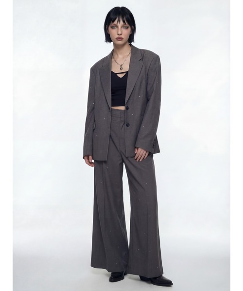 TAJEN:T（タジェント）の「【TAJEN:T】RHINESTONE DOUBLE WAIST SLACKS/ラインストーンダブルウエストスラックス（スラックス・レディース・グレー/ブラック・2/1）」の3枚目の写真