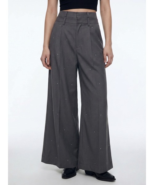 TAJEN:T（タジェント）の「【TAJEN:T】RHINESTONE DOUBLE WAIST SLACKS/ラインストーンダブルウエストスラックス（スラックス・レディース・グレー/ブラック・2/1）」の8枚目の写真
