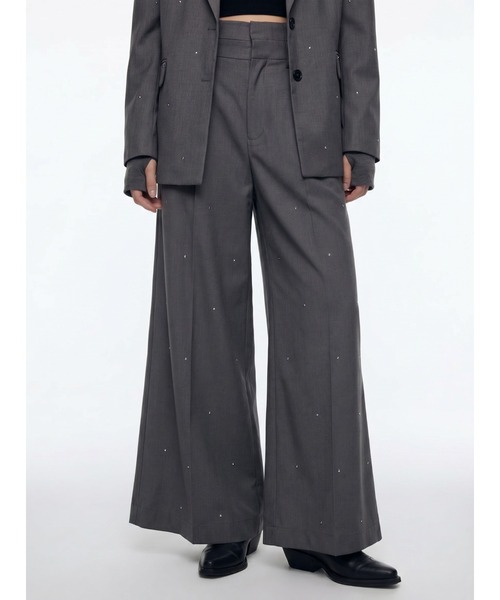 TAJEN:T（タジェント）の「【TAJEN:T】RHINESTONE DOUBLE WAIST SLACKS/ラインストーンダブルウエストスラックス（スラックス・レディース・グレー/ブラック・2/1）」の7枚目の写真