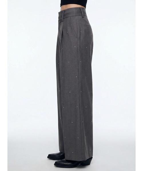 TAJEN:T（タジェント）の「【TAJEN:T】RHINESTONE DOUBLE WAIST SLACKS/ラインストーンダブルウエストスラックス（スラックス・レディース・グレー/ブラック・2/1）」の9枚目の写真