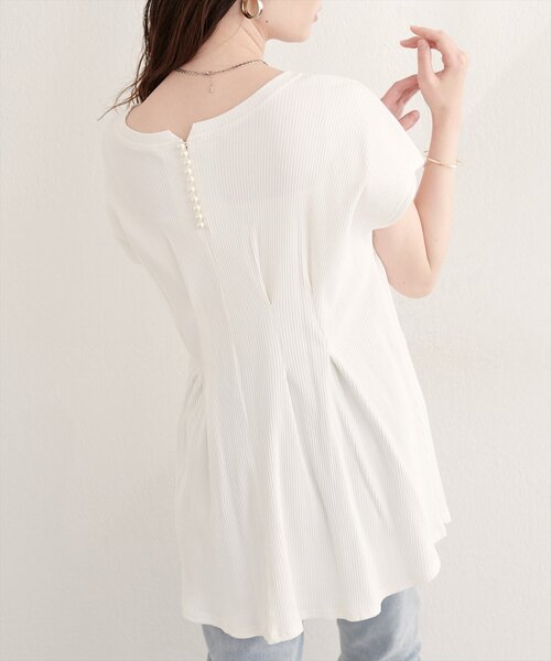 natural couture（ナチュラルクチュール）の「【mamamo】テレコリブzipあきTOPS（Tシャツ/カットソー・レディース・オフホワイト/ブラック/ライム/ラベンダー・FREE）」の2枚目の写真