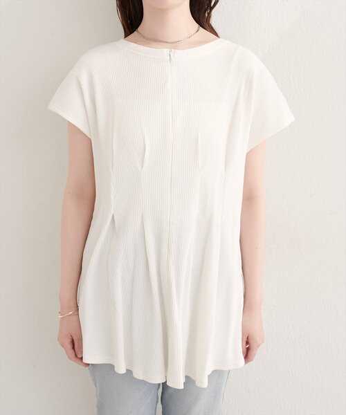 natural couture（ナチュラルクチュール）の「【mamamo】テレコリブzipあきTOPS（Tシャツ/カットソー・レディース・オフホワイト/ブラック/ライム/ラベンダー・FREE）」の16枚目の写真