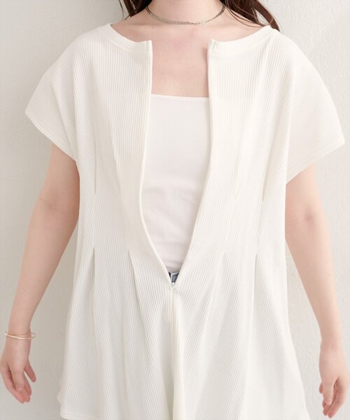 natural couture（ナチュラルクチュール）の「【mamamo】テレコリブzipあきTOPS（Tシャツ/カットソー・レディース・オフホワイト/ブラック/ライム/ラベンダー・FREE）」の22枚目の写真