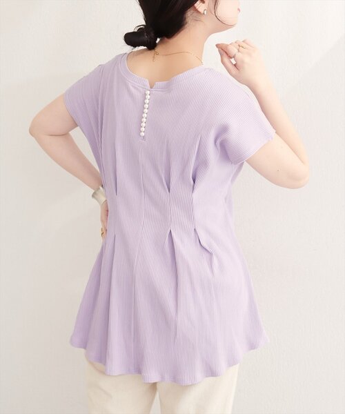 natural couture（ナチュラルクチュール）の「【mamamo】テレコリブzipあきTOPS（Tシャツ/カットソー・レディース・オフホワイト/ブラック/ライム/ラベンダー・FREE）」の6枚目の写真
