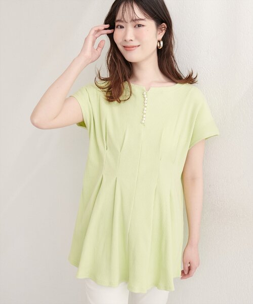 natural couture（ナチュラルクチュール）の「【mamamo】テレコリブzipあきTOPS（Tシャツ/カットソー・レディース・オフホワイト/ブラック/ライム/ラベンダー・FREE）」の10枚目の写真