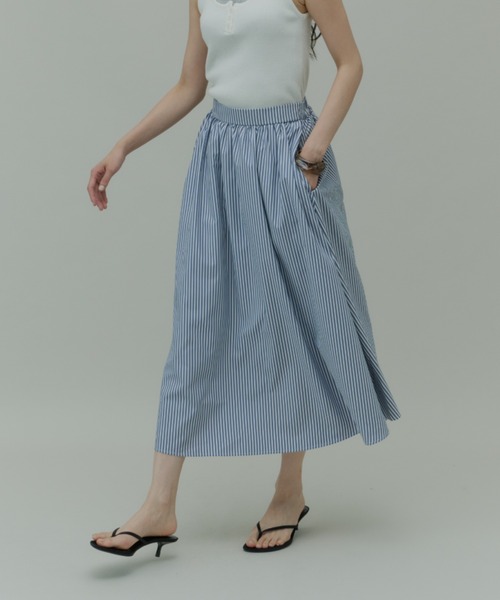 Stripe Gathered Long Skirt / ストライプギャザーロングスカート
