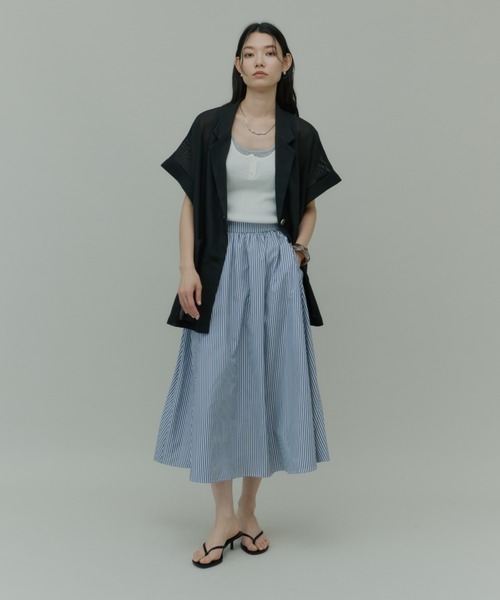 Plumel(プルメル)の「Stripe Gathered Long Skirt / ストライプギャザーロングスカート(スカート・レディース・ネイビー・LARGE)」の11枚目の写真