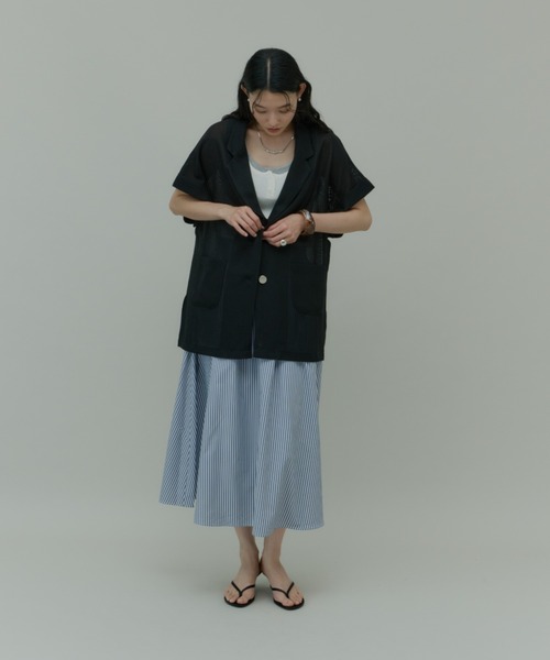 Plumel(プルメル)の「Stripe Gathered Long Skirt / ストライプギャザーロングスカート(スカート・レディース・ネイビー・LARGE)」の13枚目の写真