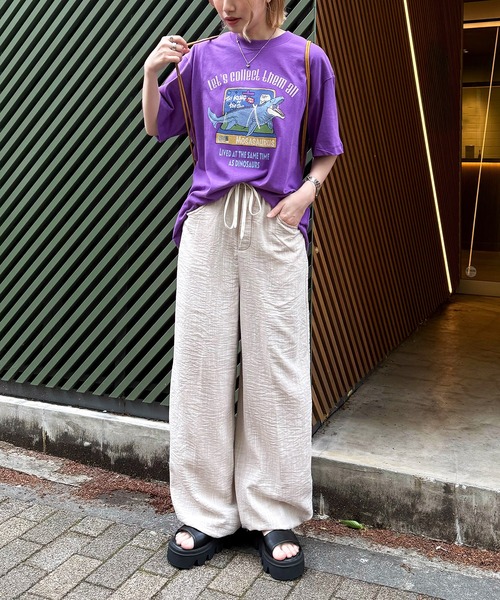 DOUBLE NAME(ダブルネーム)の「麻混スラブ リラックスイージーパンツ(その他パンツ・レディース・ブラック/ベージュ/パープル・FREE)」の4枚目の写真