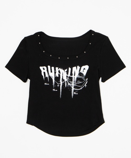 Figments(フィグメンツ)の「スタッズネックPUNKトップ(Tシャツ/カットソー・レディース・杢グレー/ブラック・FREE)」の11枚目の写真
