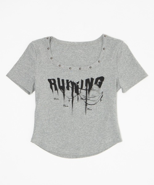 Figments(フィグメンツ)の「スタッズネックPUNKトップ(Tシャツ/カットソー・レディース・杢グレー/ブラック・FREE)」の12枚目の写真