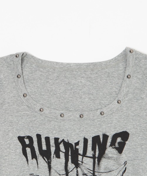 Figments(フィグメンツ)の「スタッズネックPUNKトップ(Tシャツ/カットソー・レディース・杢グレー/ブラック・FREE)」の14枚目の写真