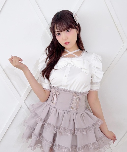MA*RS(アメーバーマーズ)の「サテンリボン付きBIGリボンブラウス(シャツ/ブラウス・レディース・ブラック×ブラック/ホワイト×ホワイト/ブラック/ホワイト・FREE)」の6枚目の写真