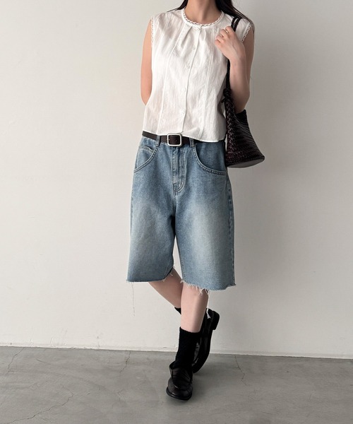 CANAL JEAN（キャナルジーン）の「Lakey Park　カットオフデニムハーフパンツ（デニムパンツ・レディース・ライトインディゴブルー・SMALL/MEDIUM）」の9枚目の写真