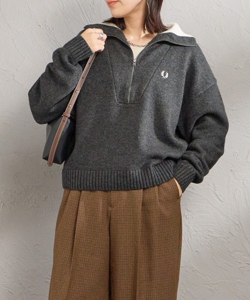 FRED PERRY（フレッドペリー）の「[FRED PERRY/フレッドペリー] ハーフジップ ニットプルオーバー（ニット/セーター・レディース・チャコール/ブラック・10）」の2枚目の写真