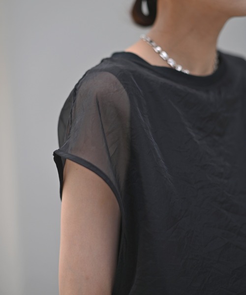 Marient（マリエント）の「[冷感]オーガンジーレイヤードフレンチスリーブトップス（Tシャツ/カットソー・レディース・ブラック/ホワイト・FREE）」の18枚目の写真