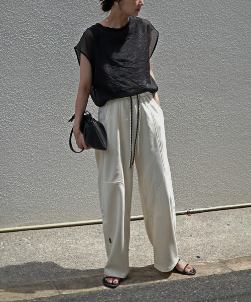 Marient（マリエント）の「[冷感]オーガンジーレイヤードフレンチスリーブトップス（Tシャツ/カットソー・レディース・ブラック/ホワイト・FREE）」の22枚目の写真