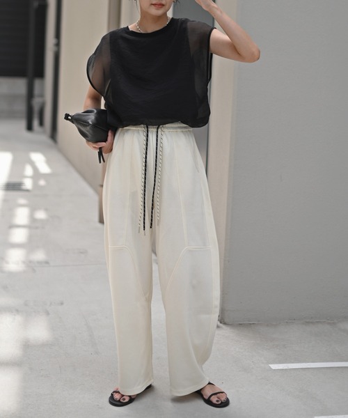 Marient（マリエント）の「[冷感]オーガンジーレイヤードフレンチスリーブトップス（Tシャツ/カットソー・レディース・ブラック/ホワイト・FREE）」の11枚目の写真