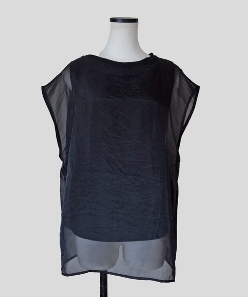 Marient（マリエント）の「[冷感]オーガンジーレイヤードフレンチスリーブトップス（Tシャツ/カットソー・レディース・ブラック/ホワイト・FREE）」の12枚目の写真