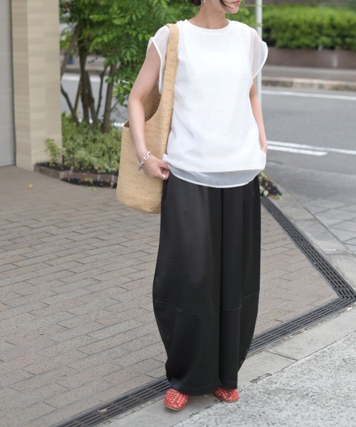 Marient（マリエント）の「[冷感]オーガンジーレイヤードフレンチスリーブトップス（Tシャツ/カットソー・レディース・ブラック/ホワイト・FREE）」の9枚目の写真