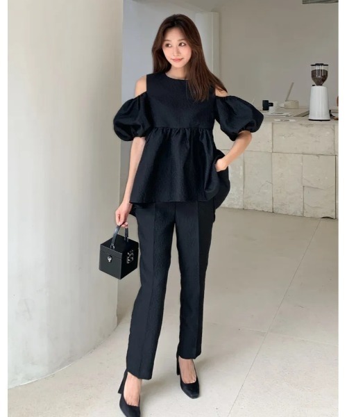 BIRTHDAY BASH(バースデイバッシュ)の「JACQUARD TAPERED PANTS(ジャガードテーパードパンツ)(その他パンツ・レディース・ブラック・LARGE/MEDIUM/SMALL)」の7枚目の写真
