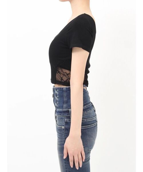 GYDA（ジェイダ）の「OVERLAP Gサイドレースショートトップス（Tシャツ/カットソー・レディース・ブラック/オフホワイト・FREE）」の18枚目の写真
