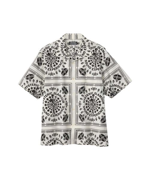 HYSTERIC GLAMOUR(ヒステリックグラマー)の「SOUND EXPERIENCE柄 オープンカラーシャツ(シャツ/ブラウス・メンズ・ホワイト系その他/ブラック系その他/グリーン系その他・SMALL/X-LARGE/LARGE/MEDIUM)」の1枚目の写真