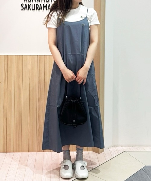 LACOSTE(ラコステ)の「ストレッチタイプライター インバーテッドプリーツAラインキャミドレス キャミワンピース(ワンピース・レディース・ダークブルー/ブラウン/ブラック・34/40/38/36)」の1枚目の写真