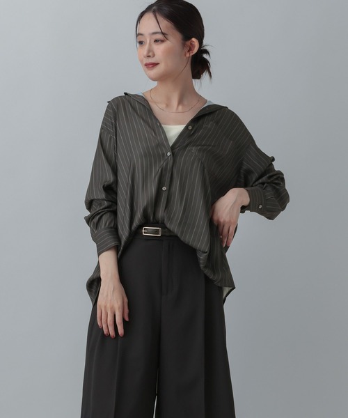 GLOBAL WORK(グローバルワーク)の「MATINEE LINE/トロミサテンシャツ長袖/873325(シャツ/ブラウス・レディース・ブラック/グレー系その他/レッド系その他・LARGE/MEDIUM)」の1枚目の写真