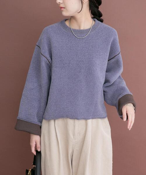 ITEMS URBANRESEARCH（アイテムズ アーバンリサーチ）の「『洗濯可』ダブルフェイスモールニット（ニット/セーター・レディース・モカ/アイボリー/ブルー系その他/ブラウン・FREE）」の4枚目の写真