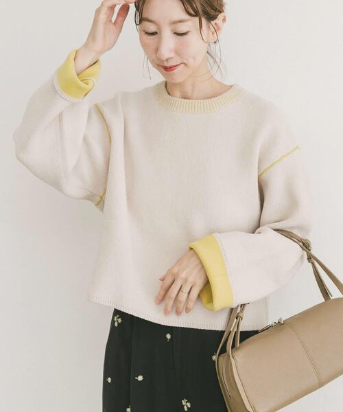 ITEMS URBANRESEARCH（アイテムズ アーバンリサーチ）の「『洗濯可』ダブルフェイスモールニット（ニット/セーター・レディース・モカ/アイボリー/ブルー系その他/ブラウン・FREE）」の2枚目の写真