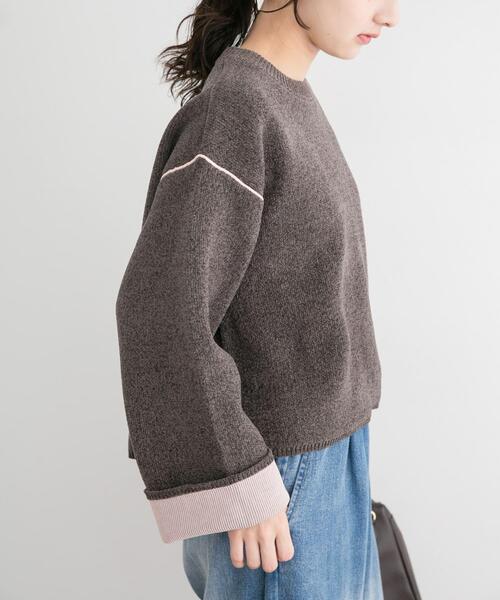 ITEMS URBANRESEARCH（アイテムズ アーバンリサーチ）の「『洗濯可』ダブルフェイスモールニット（ニット/セーター・レディース・モカ/アイボリー/ブルー系その他/ブラウン・FREE）」の6枚目の写真