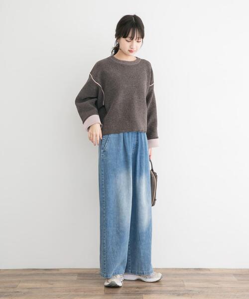 ITEMS URBANRESEARCH（アイテムズ アーバンリサーチ）の「『洗濯可』ダブルフェイスモールニット（ニット/セーター・レディース・モカ/アイボリー/ブルー系その他/ブラウン・FREE）」の7枚目の写真