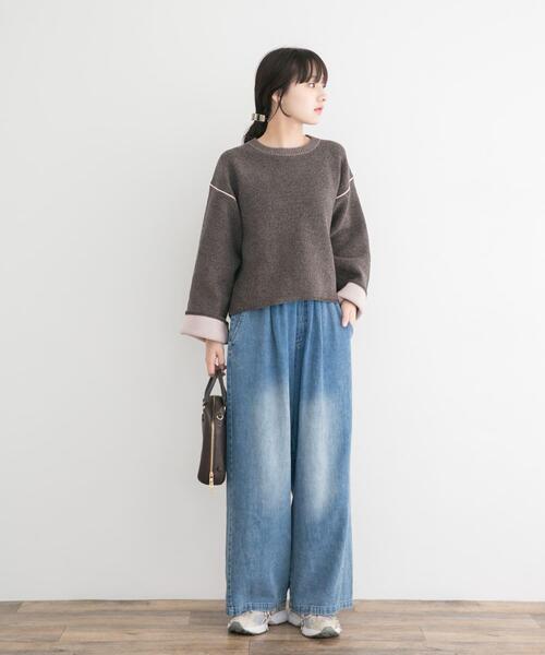 ITEMS URBANRESEARCH（アイテムズ アーバンリサーチ）の「『洗濯可』ダブルフェイスモールニット（ニット/セーター・レディース・モカ/アイボリー/ブルー系その他/ブラウン・FREE）」の8枚目の写真