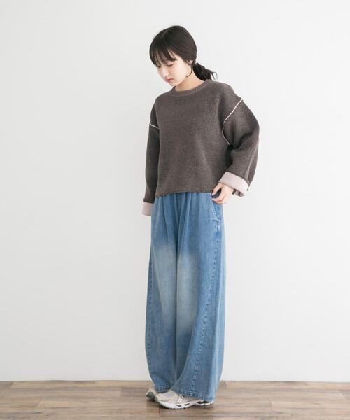 ITEMS URBANRESEARCH（アイテムズ アーバンリサーチ）の「『洗濯可』ダブルフェイスモールニット（ニット/セーター・レディース・モカ/アイボリー/ブルー系その他/ブラウン・FREE）」の9枚目の写真