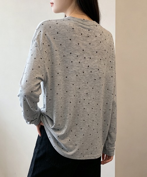 ONEP STAR(ワンピスター)の「ドット柄シアー長袖プルオーバー(Tシャツ/カットソー・レディース・ホワイト/ブラック/ベージュ/グレー・FREE)」の14枚目の写真
