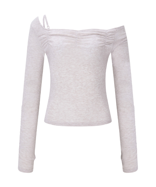 PLEASENOFOLLOW（プリーズノーフォロー）の「Halo Unbal Shirring Long Sleeve Top (Dusty Pink)（Tシャツ/カットソー・レディース・その他・FREE）」の6枚目の写真