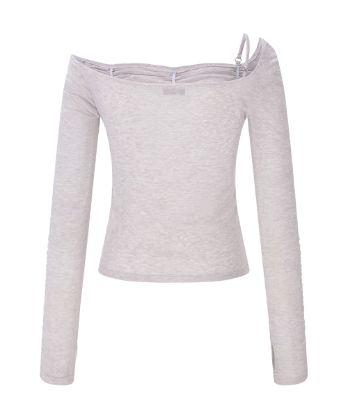PLEASENOFOLLOW（プリーズノーフォロー）の「Halo Unbal Shirring Long Sleeve Top (Dusty Pink)（Tシャツ/カットソー・レディース・その他・FREE）」の5枚目の写真