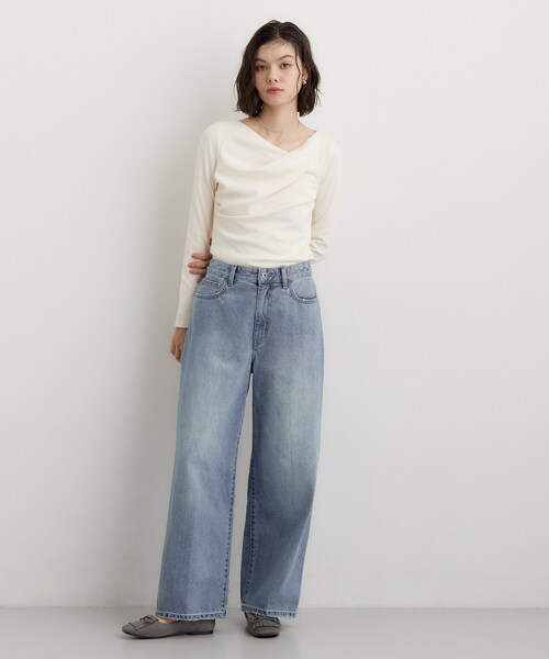 THE SHOP TK （ザ ショップ ティーケー ）の「どんなスタイルにも合わせやすい AIBOデニムワイド（デニムパンツ・レディース・ネイビー/ライトブルー/ブラック・13/14/12/11）」の9枚目の写真