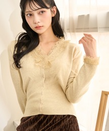 krahe（クレーエ）の「Vネックレースニットカーディガン（Tシャツ/カットソー）」