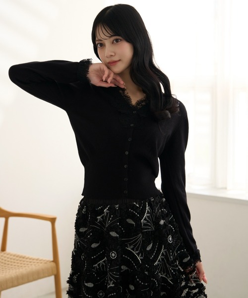 krahe（クレーエ）の「Vネックレースニットカーディガン（Tシャツ/カットソー・レディース・アイボリー/ベージュ/ブラック・FREE）」の19枚目の写真