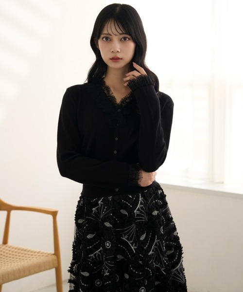 krahe（クレーエ）の「Vネックレースニットカーディガン（Tシャツ/カットソー・レディース・アイボリー/ベージュ/ブラック・FREE）」の17枚目の写真