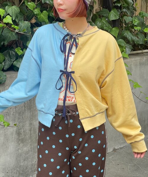 HELLO.SANFRANCISCO(ハローサンフランシスコ)の「【HELLO.SANFRANCISCO/ハローサンフランシスコ】2WAY配色リボンスウェット(Tシャツ/カットソー・レディース・ブルー/グレー・ONE SIZE)」の9枚目の写真